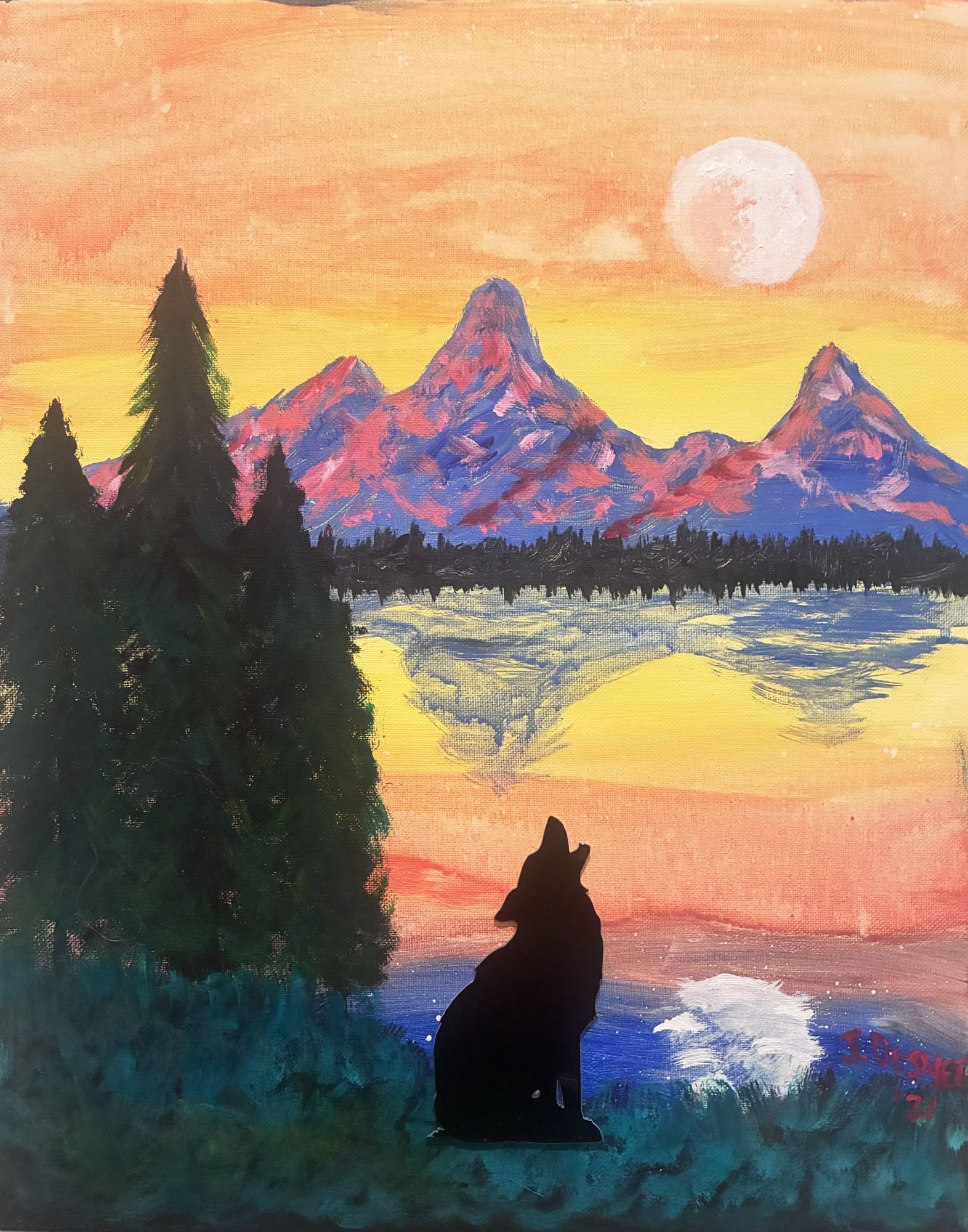 Lonely Wolf Howling at the Moon